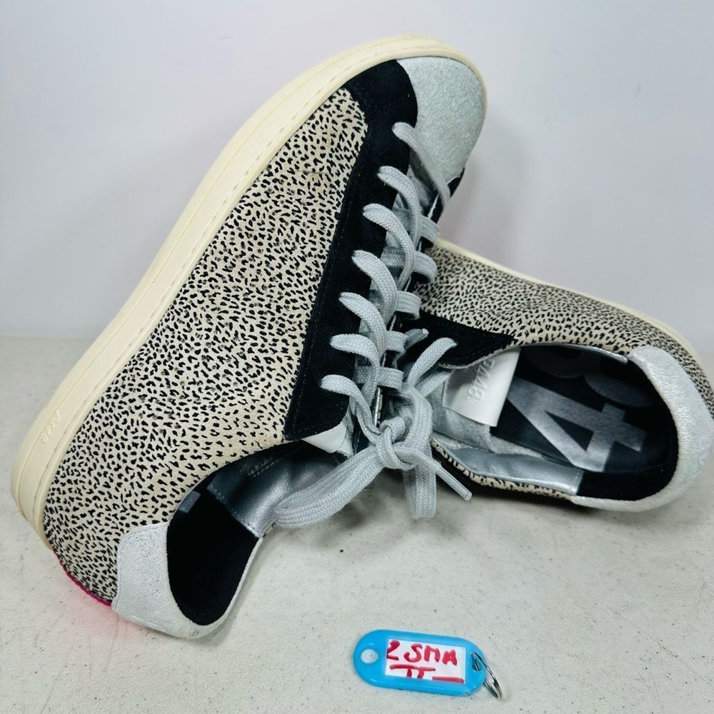 P448 Womens Black Leopard Print Lace Up Low Top You Can Surf Later Sneakers 37-6